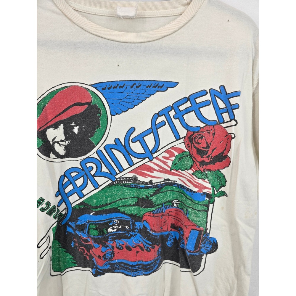 Vintage Bruce Springsteen Graphic T Shirt Mens Large Cream Rock Band Tour Tee